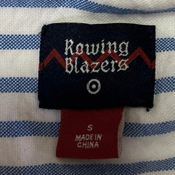 Rowing Blazers Blue Yellow Striped Colorblock Pocket Button Down Shirt Top Sz S - Picture 4 of 5